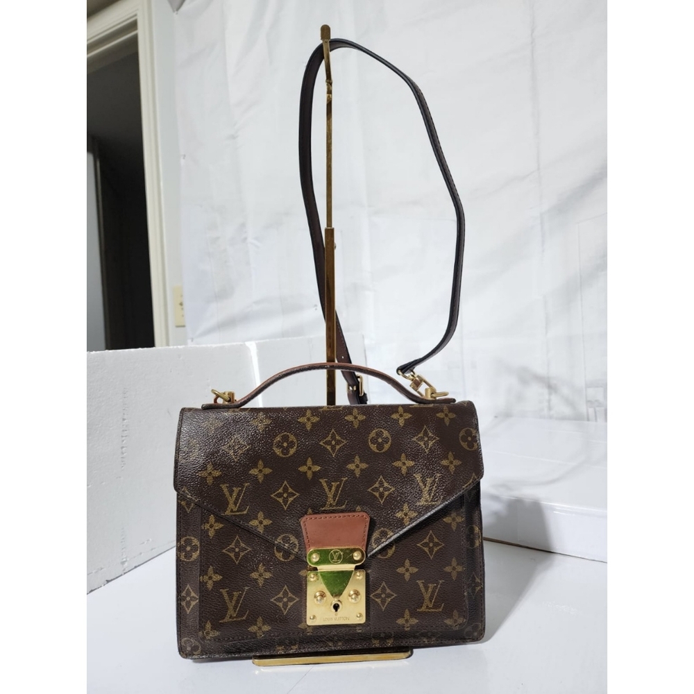 LOUIS VUITTON Monogram Monceau Satchel Bag Brown